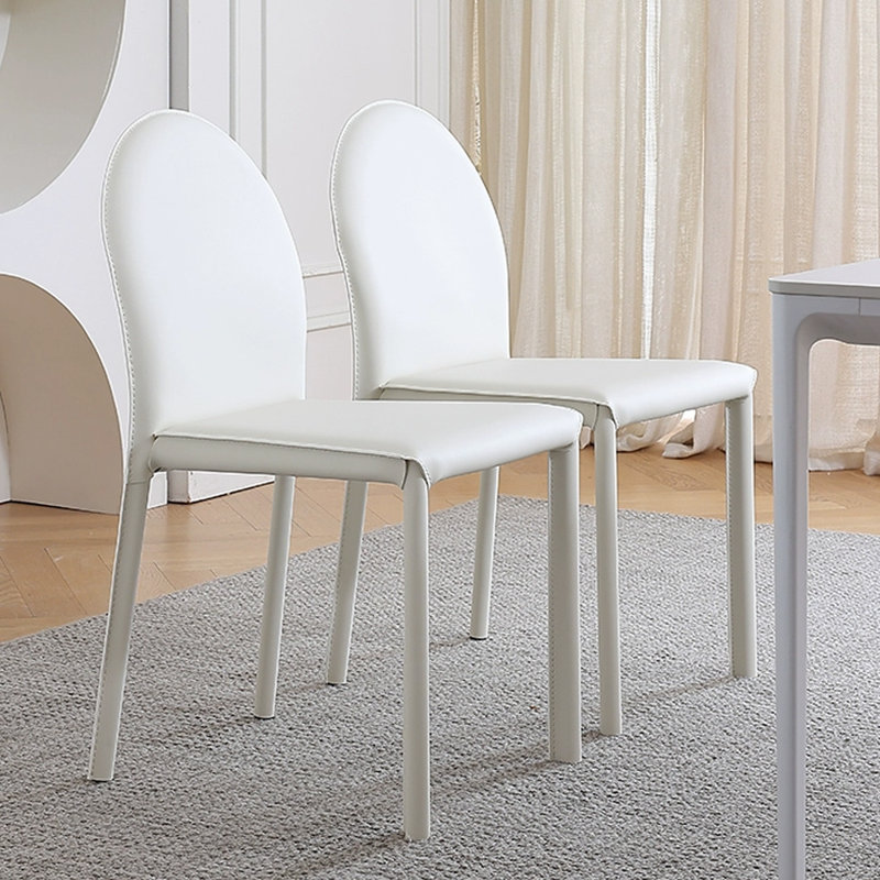 Chaise d'appoint blanche en acier au carbone à dossier solide (ensemble de 2)