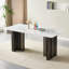 Table de salle à manger rectangulaire de 69,30 pouces de style moderne, en verre trempé avec plateau de table en marbre, pieds de table brossés mat, convenant à 4 à 6 personnes, marbre blanc, gris mat.