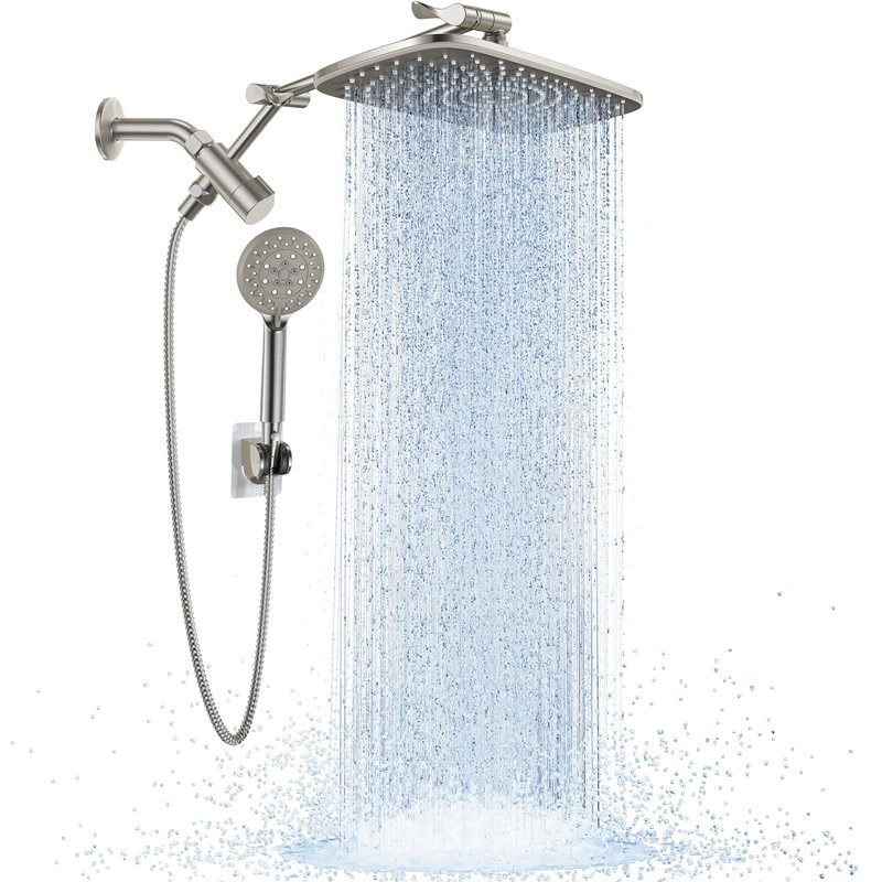 Rain Shower Head and Wide Showerhead Combo, Brushed Nickel
