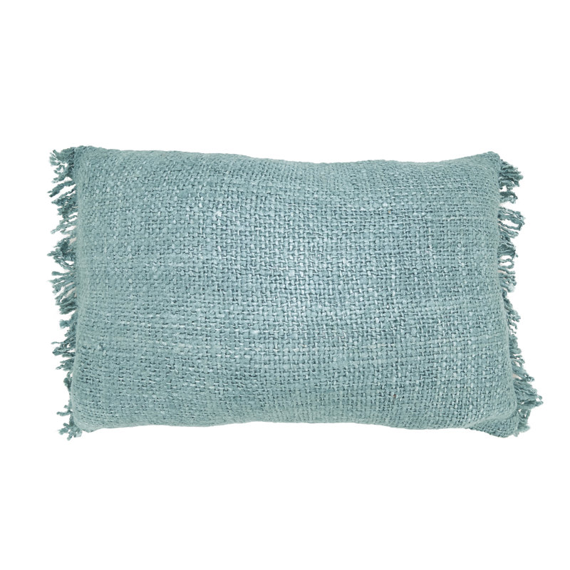 Coussin Fringe, Rectangle H 16 po x l 24 po, Bleu, Housse de coussin seulement - sans coussin