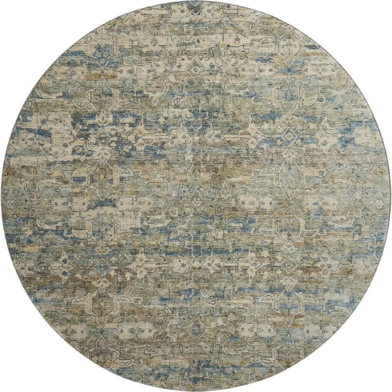 Premium Machine Washable Mayfield AMF2324 Ikat Rug, Aloe, 8' Round