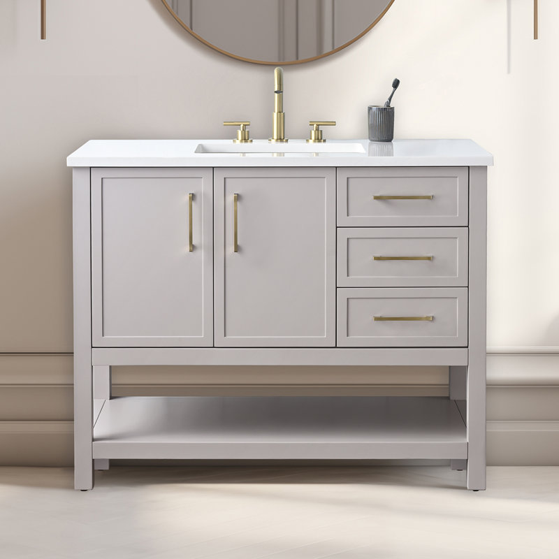Ensemble de meuble-lavabo simple 42 po Vicini, Taupe / or brossé