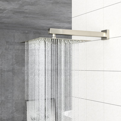 Brushed Nickel Shower With Dual Head - 10 Inch Square Wall Mounted, Valve, Rainfall & Handheld System Mount, -balanced, And