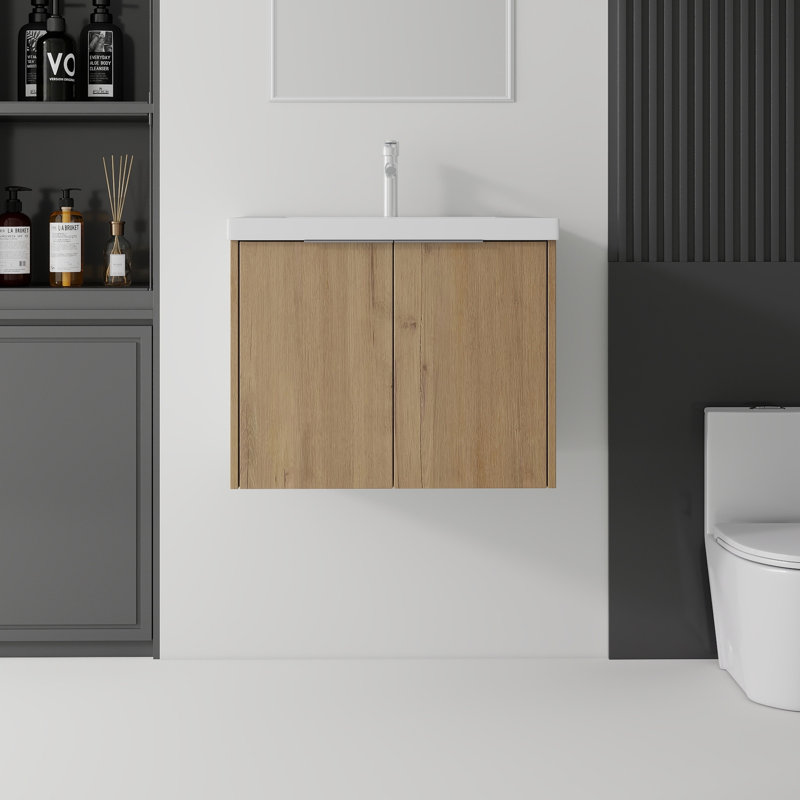 Meuble-lavabo flottant avec lavabo, Gris clair, L 24 po