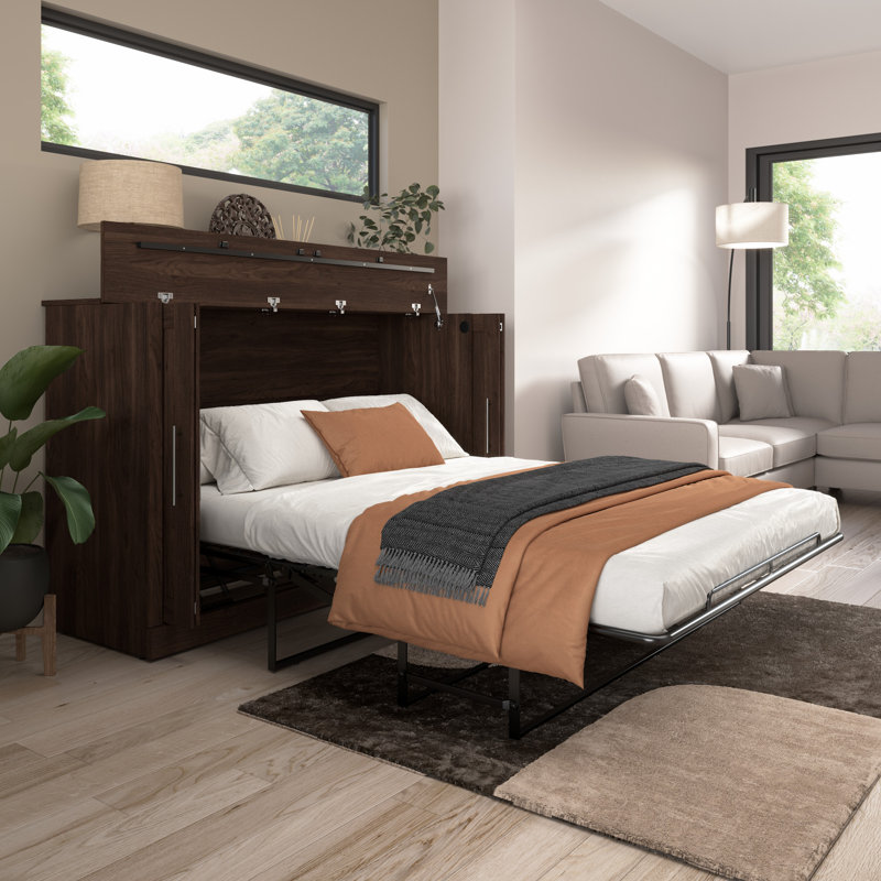 Arlex Murphy Cabinet Bed with Mattress, Queen, Brown