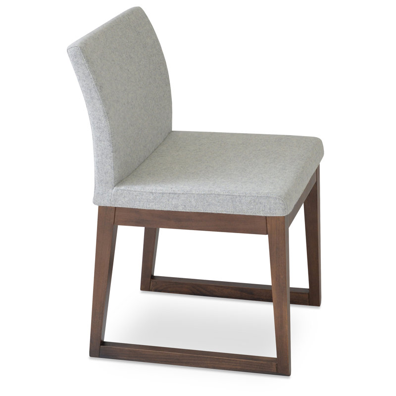 Aria Sled Wood Dining Chair, Silver Wool
