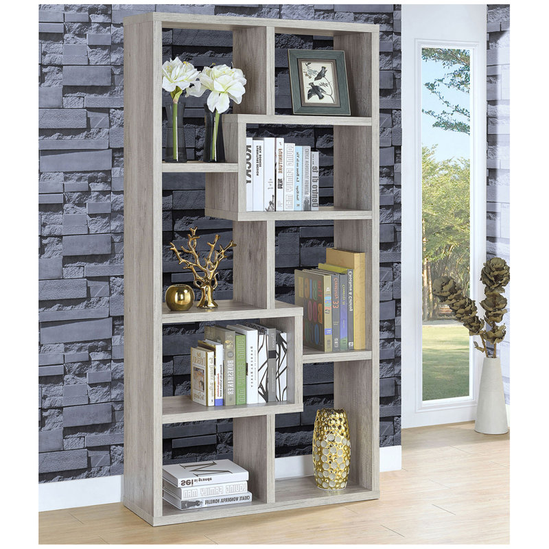 Bibliothèque Lawton Grey Driftwood, Bois flotté, (7 tablettes) H 70,75 po x l 35 po x P 11,75 po