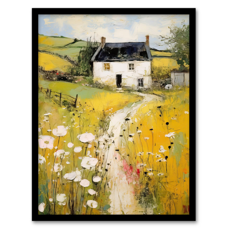Welsh Countryside Cottage Rolling Hills And Wildflowers - Single Picture Frame Print