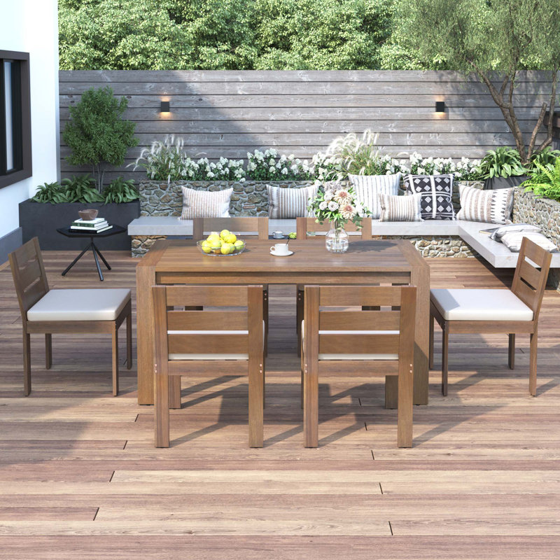 Ensemble de salle à manger 7 pièces en bois d'acacia pour patio, balcon et cour arrière