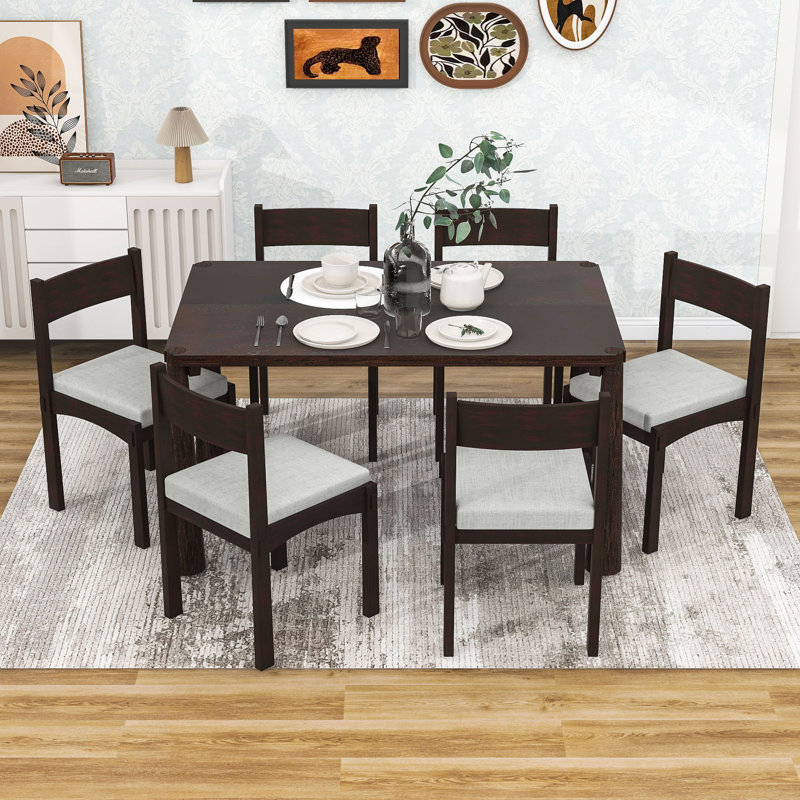 7Pcs Rectangular Dining Table Set with Chairs, Espresso