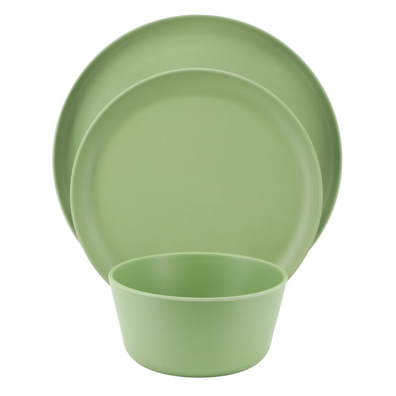 Service de table rond en mélamine 12 pièces Gibson Home Fairhope, Vert