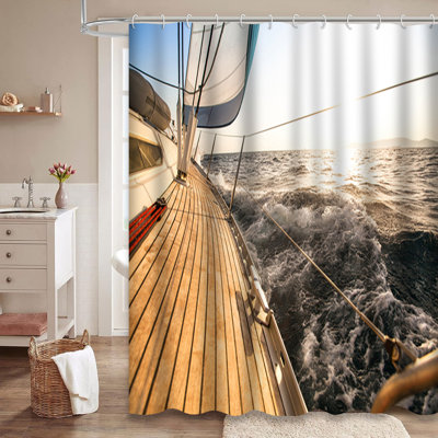 Rideau de douche Yacht Sailing Luxury Ocean Summer Adventure avec 12 crochets