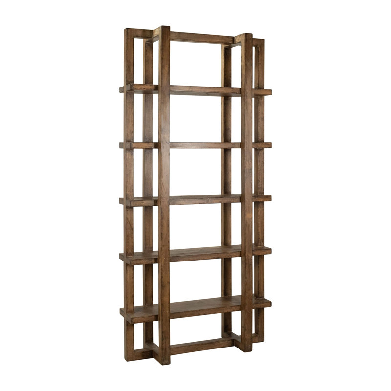 94" H x 44" W Solid Wood Etagere Bookcase, Medium Brown