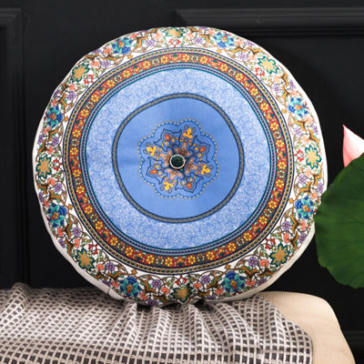 Coussin décoratif bohème rond de 16 pouces avec motif mandala LINGLE - Boho Chic Home Decor