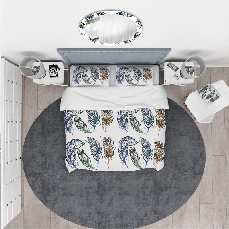 Feathers - Modern Eclectic Duvet Cover Set - Microfiber Polyester, King Duvet Cover + 2 Shams