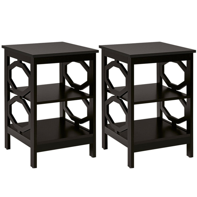 2 pièces 3 niveaux table de chevet avec tablette de rangement d'appoint latérale gris, Brun