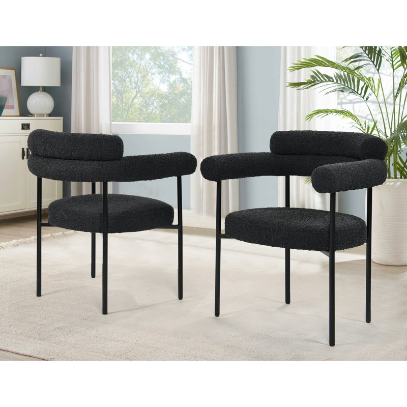 Chaise de salle à manger avec accoudoirs à dossier rembourré Jalon Boucle, Noir