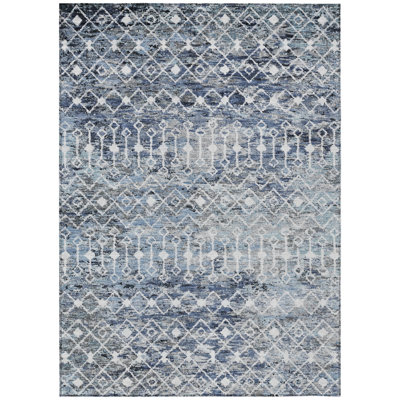 5' X 8' Blue And Silver Argyle Washable Indoor Outdoor Area Rug