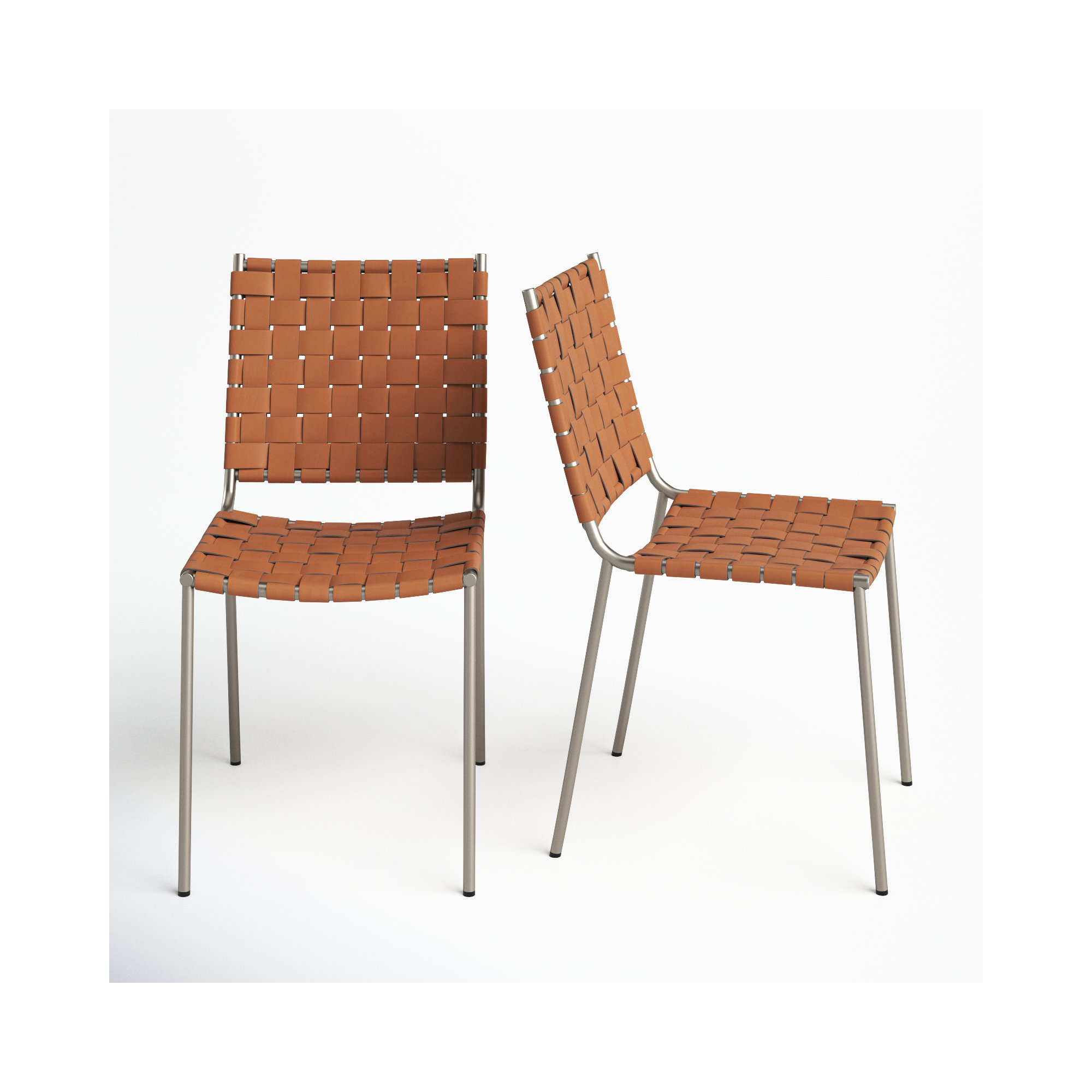 Ryland Upholstered Side Chair, Cognac Genuine Leather, Silver