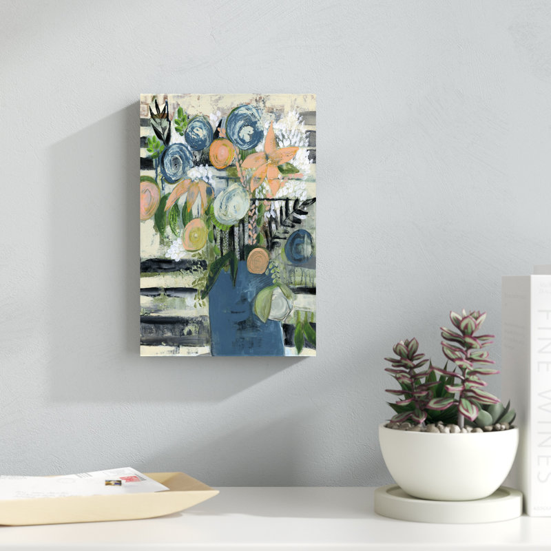 «Modern Floral Stripe», peinture sur toile, H 12 po x l 8 po