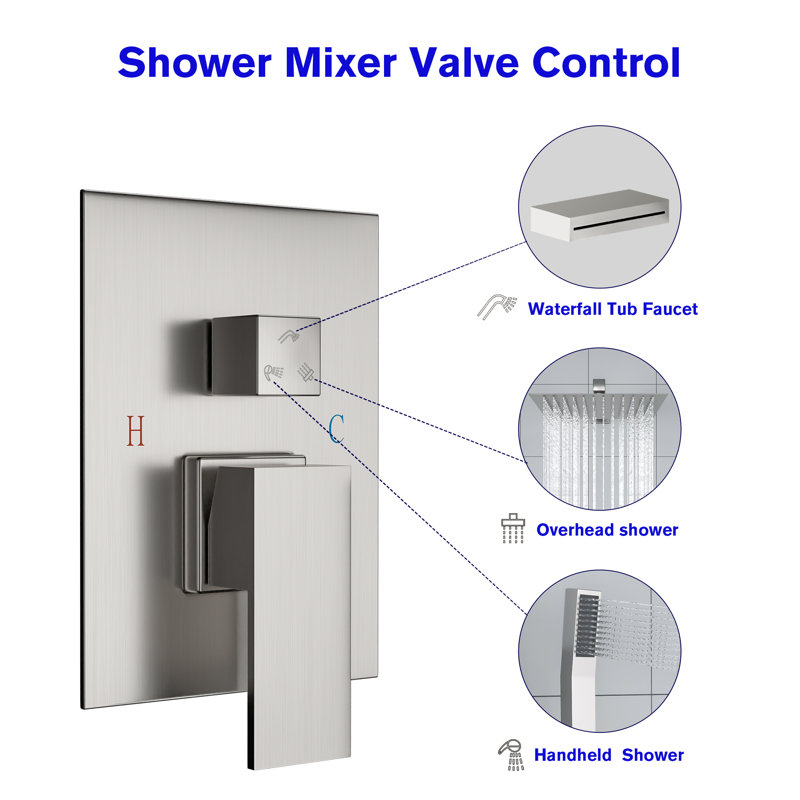 Brushed Nickel Dual Shower Head System with Handheld and Rainfall Feature