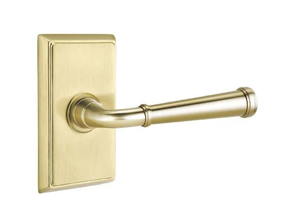 Emtek Privacy Interior Mortise w/ Rectangular Rosette & Merrimack Lever, Satin Brass, Right