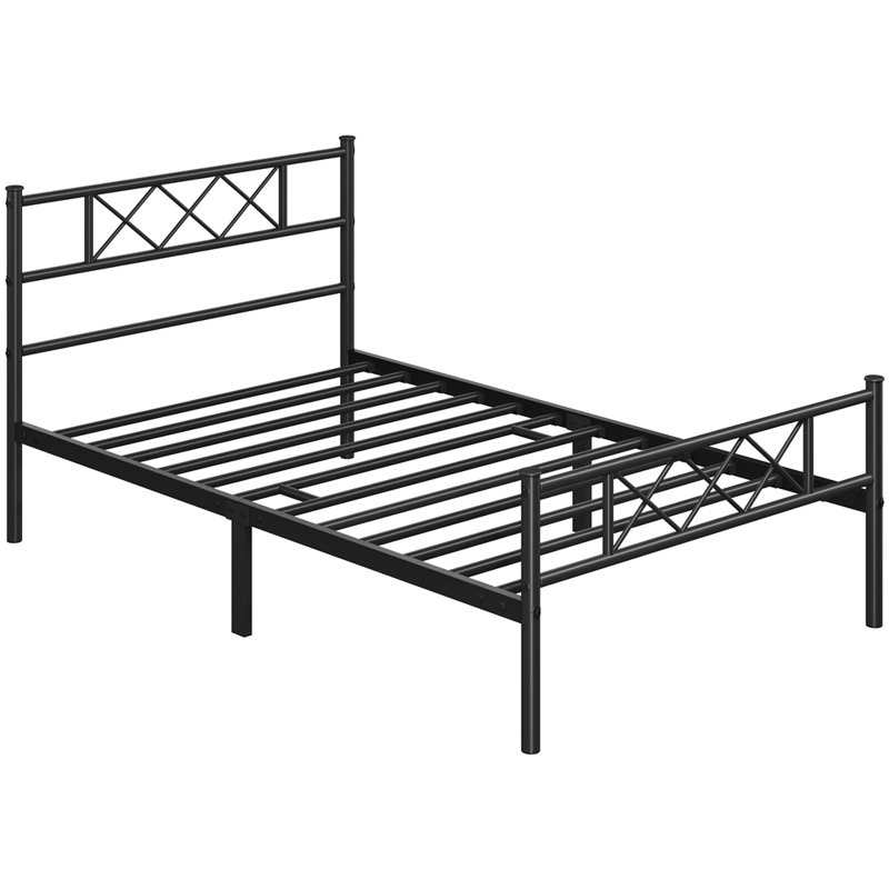 Brandee Metal Platform Bed Frame with Headboard and Footboard, Black, Twin XL