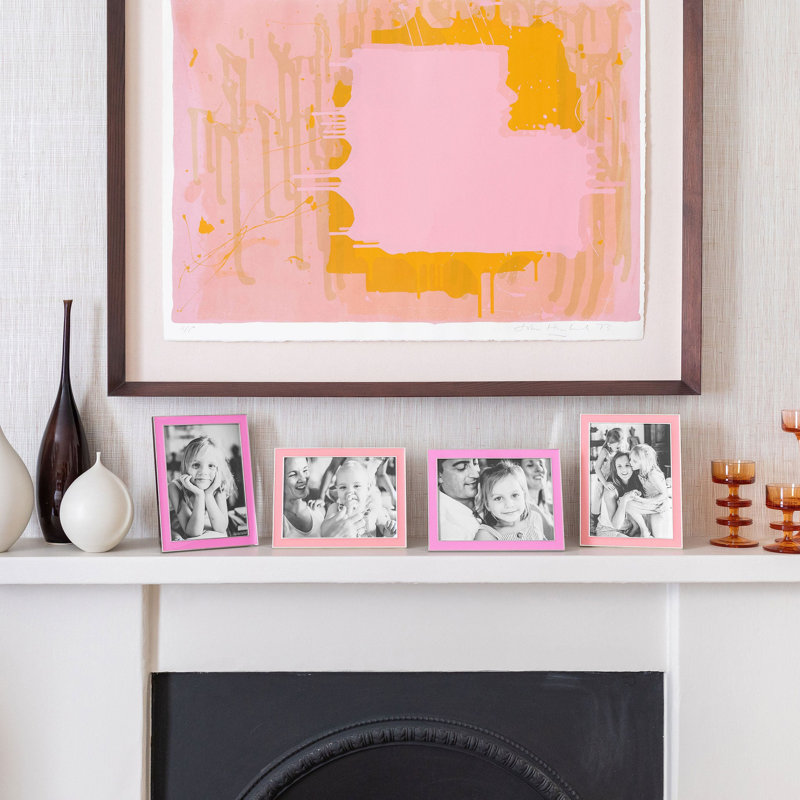 Cadre photo en émail, 5 po x 7 po, Rose électrique / argenté