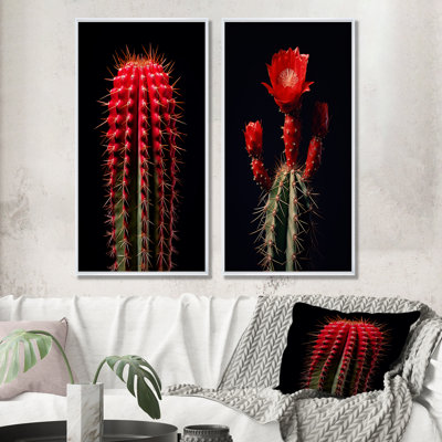 Cactus rouge et noir marron monolithe - ensemble de 2 reproductions d'art mural cactus