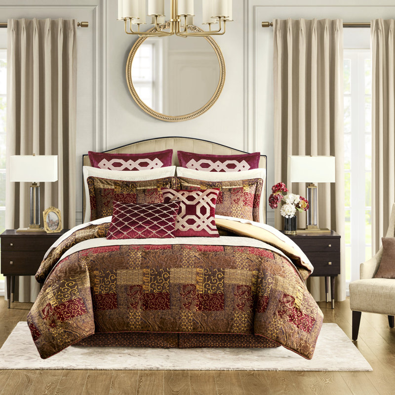 4 Piece Comforter Brown For Queen Bed - Chenille Front, Solid Dyed Back, Supportive Wadding Piece, , Brown, Bed, Soft Satin