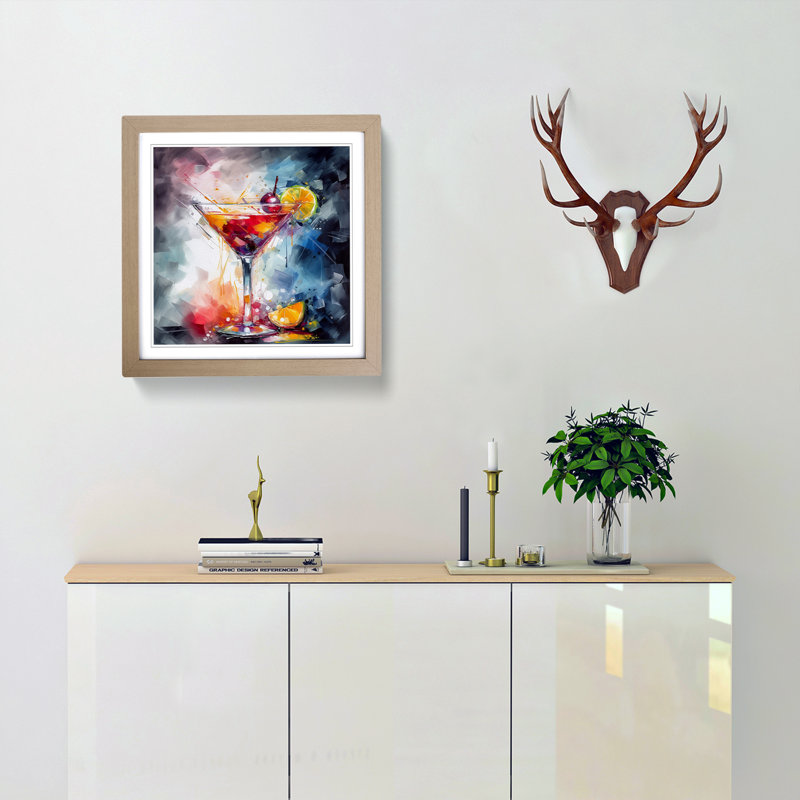 Cocktail Abstract Art - Single Picture Frame Print on Wood, Oak