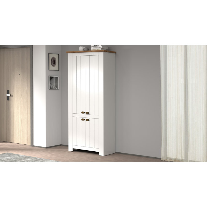 40 Pair Shoe Storage Cabinet, White/Brown Wood