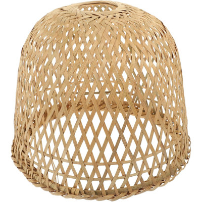 Handmade Bamboo Woven Rattan Lamp Shade, 21Cm Natural Wicker Pendant Light Shade For Boho Decor