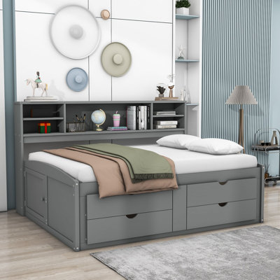 Full / Double Wooden Daybed with Drawers and Shelves by QYUF