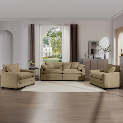 Tan Corduroy 4 , Smooth Texture, Comfortable Seating Fabric With 4 Seats, Alluring Cushions & Pillows, Home Theater Style For Bedroom