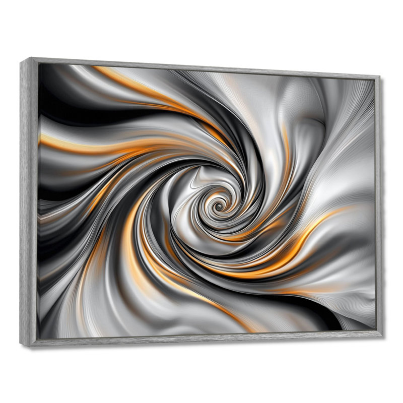 «Fractal Grey Vortex Galactic Expansion III», reproduction sur toile abstraite, 34" H x 44" W, Floater Framed Print, Silver