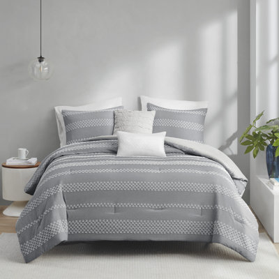  Striped 5 Piece Clipped Jacquard Comforter Set with Throw Pillows