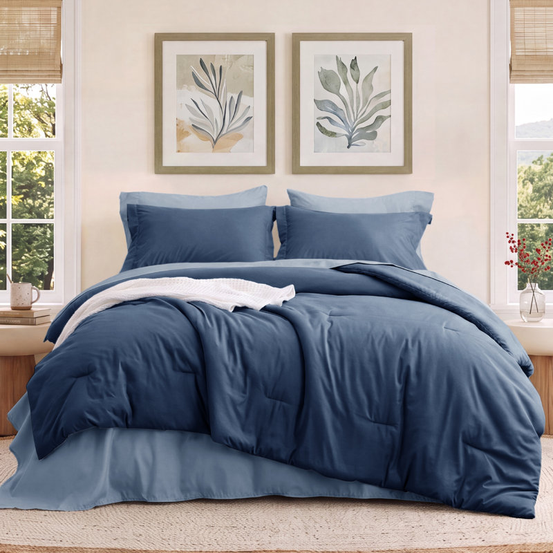 Bedsure Twin Comforter Set - 5 Pieces Navy Twin Bedding Set for All Seasons, Boho Contrasting Design Bed in a Bag with Comforter, Sheets, Pillowcase & Sham