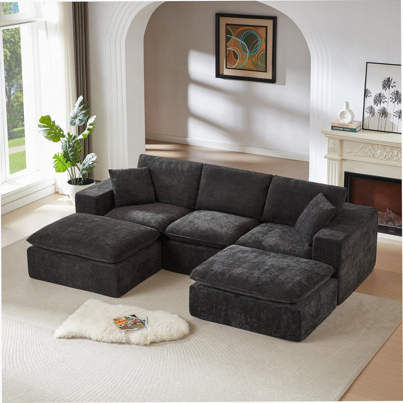 Upholstered 108.26 " Chenille Sofa, Black