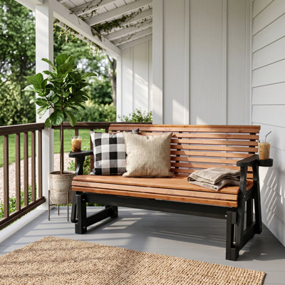 2-Seater Wood Outdoor Glider Chair, Dark Grey And Brown