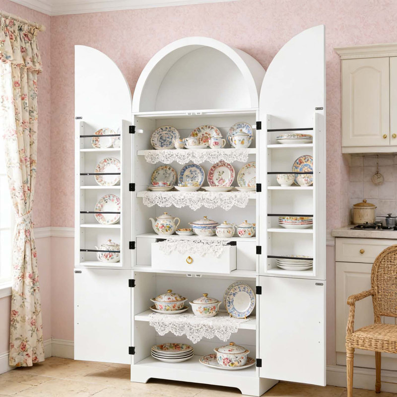 Tall Arched Kitchen Pantry Cabinet,Versatile Storage For Multiple Rooms, White