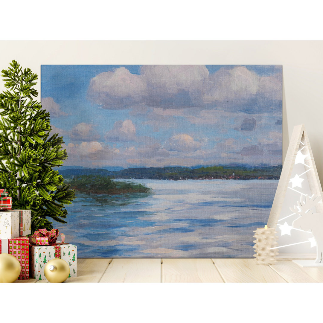 Lake View Canvas Wall Art, Cloudy Sky Landscape Painting, Gallery Wrapped Print, Ready to Hang, Modern Decor, Archival Quality