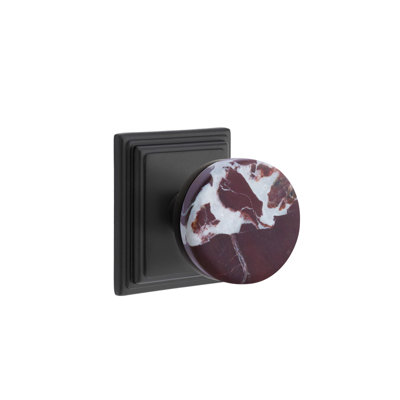 Emtek Select Privacy Knobset w/ Wilshire Rosette & Conical Stem, Rosso Levanto Marble Knob