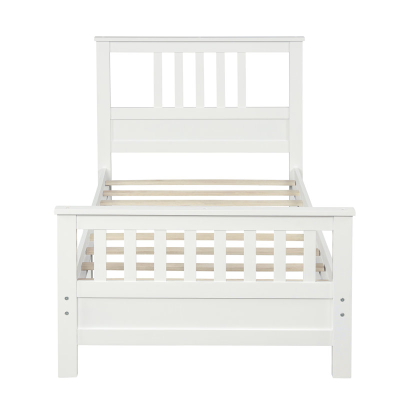 Wood Platform Bed With Headboard And Footboard Stylish Design Solid Construction Fast Assembly, Twin, White