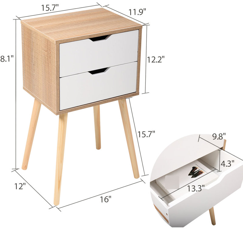 Table de chevet 2 tiroirs blanche pour bureau de chambre à coucher - Moderne économe en espace avec tiroirs et surface imperméable