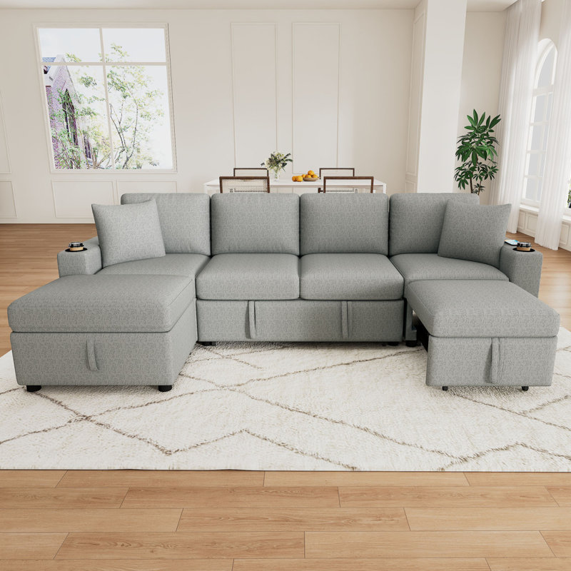 Canapé-lit modulaire convertible en L de 109,1 po avec canapé-lit et canapé-lit en U, Gris