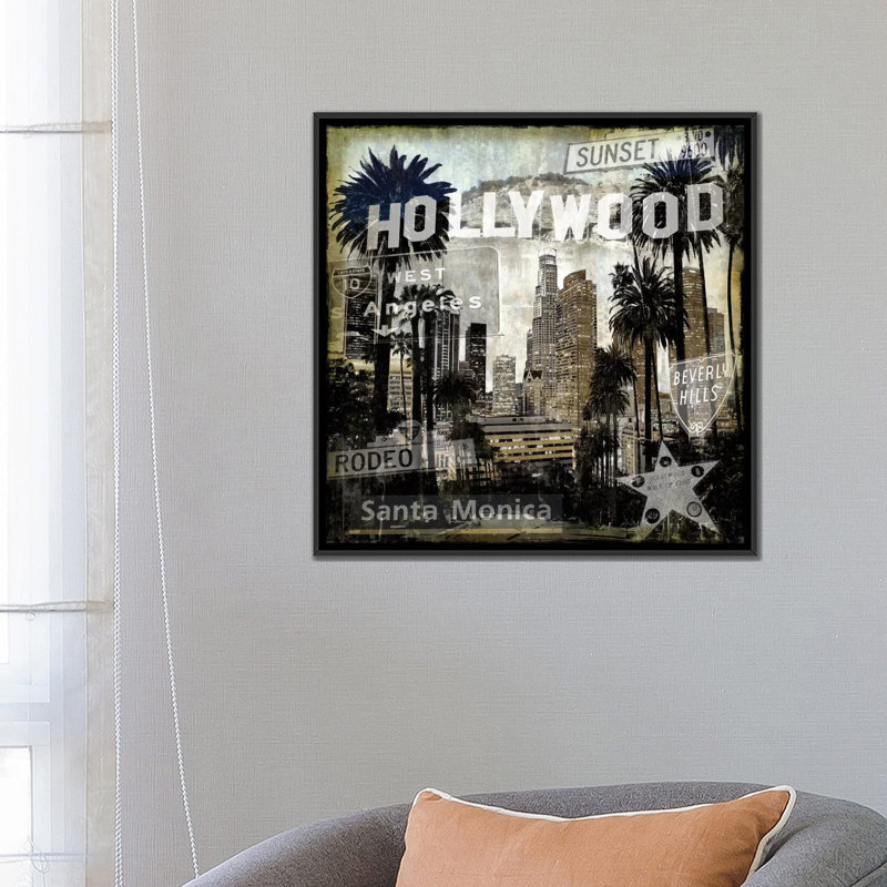« landmarks l.a. », impression sur toile, H 18 po x l 18 po x P 1,5 po, Toile avec cadre noir, Pas de tapis