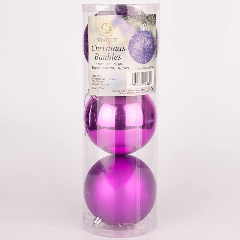 Polyvinyl Chloride (PVC) Ball Ornament, Purple, 10cm H x 10cm W x 10cm D