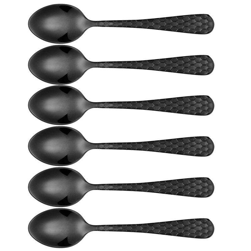 Ensemble de 6 cuillères à espresso texturées de 4,5 pouces Lorren Home Trends, Noir, noir, noir, noir