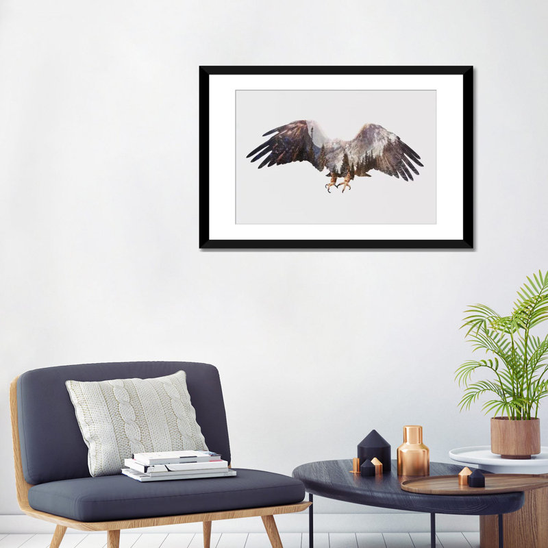 " Arctic Eagle " by Andreas Lie, Black Framed Fine Art Paper, White, 24" H x 32" W x 1" D